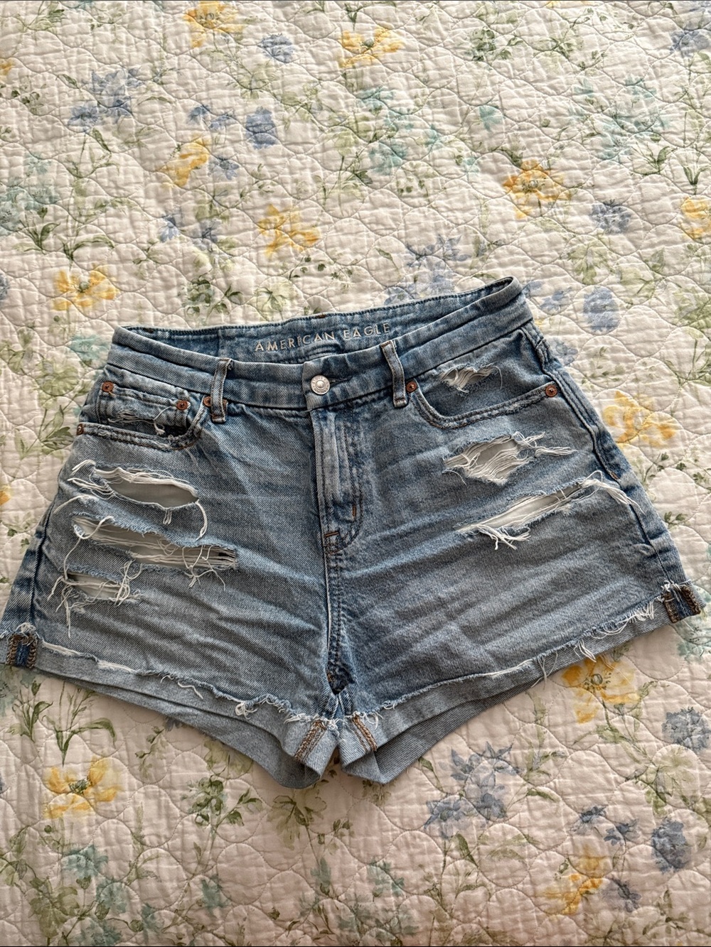 American Eagle Outfitters Light Blue Distressed Denim Jean Shorts